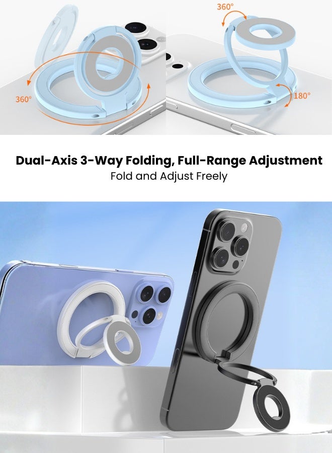 Dual Ring Magnetic Phone Holder, MagSafe Compatible 360° Rotation Tri-Fold Stand, Metal Texture for Car Mount & Live Stream - Image 3